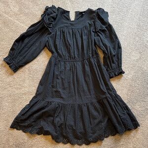 Elegant navy blue peasant Dress with detail